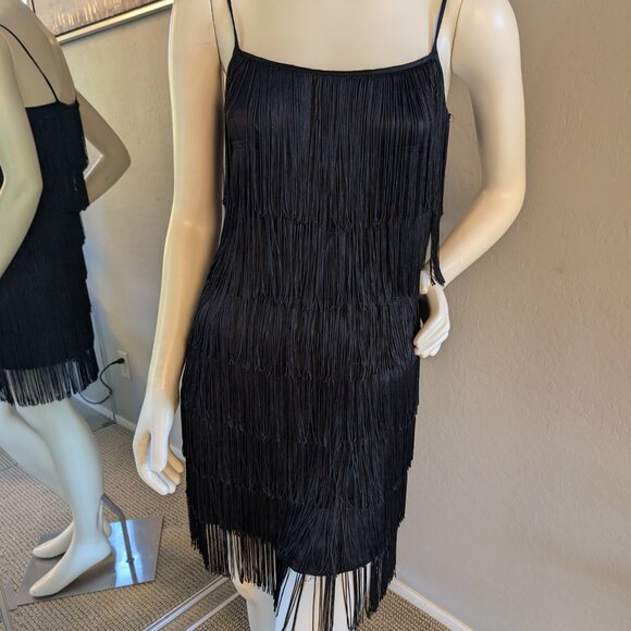 French Connection Flapper Fringe Style Little Black Dress Spaghetti Straps - Picture 10 of 14
